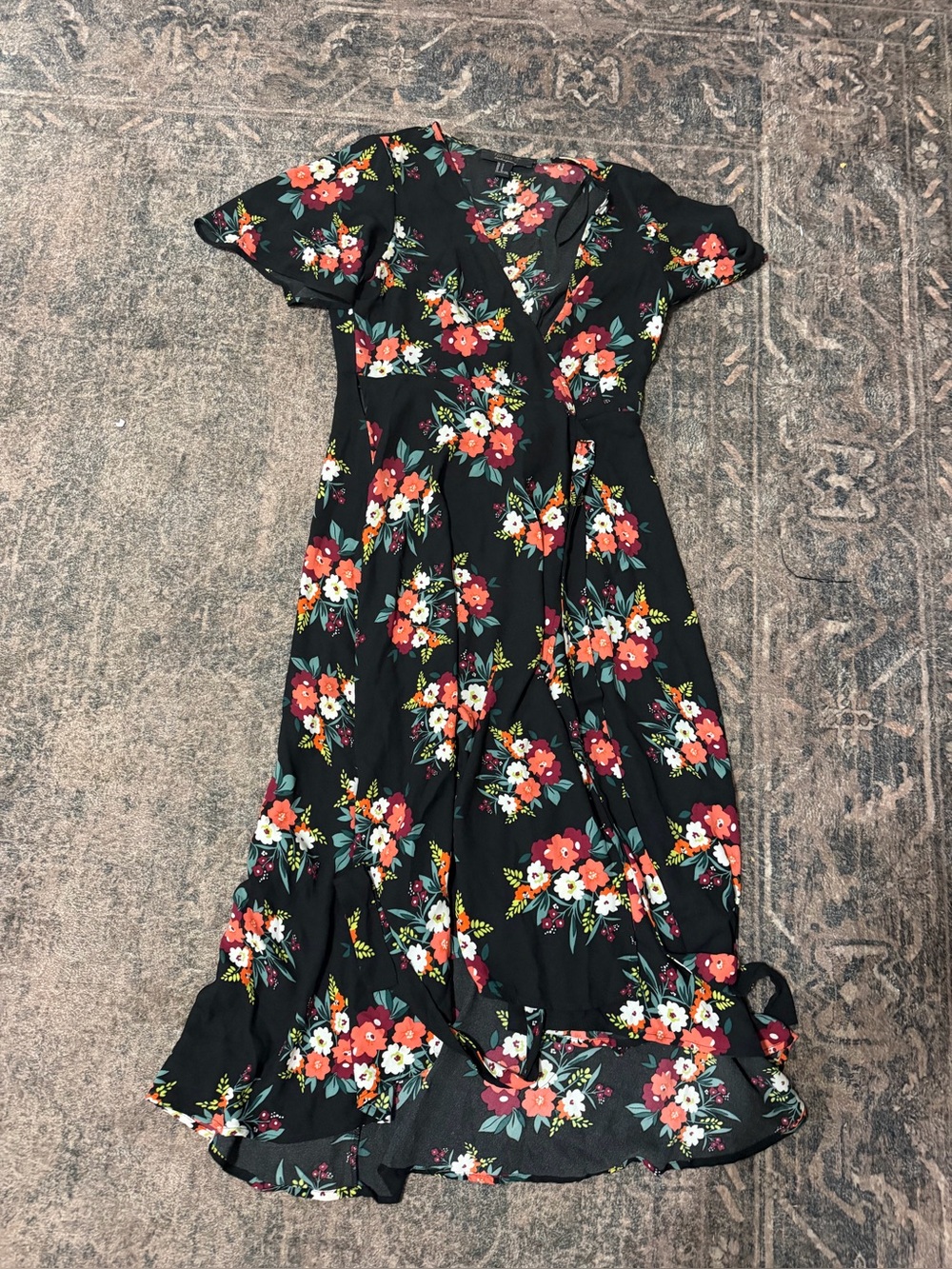 Forever 21 Black Floral Maxi Dress with Red & White Blooms